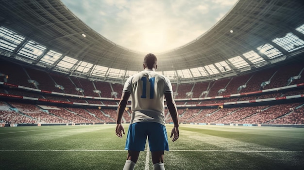 Joueur de football à l’intérieur du stade de football, vue arrière