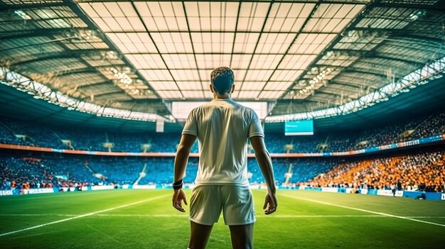 Joueur de football à l’intérieur du stade de football, vue arrière