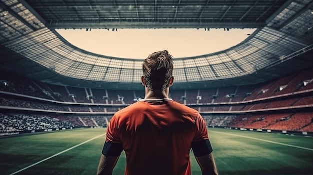 Joueur de football à l’intérieur du stade de football, vue arrière