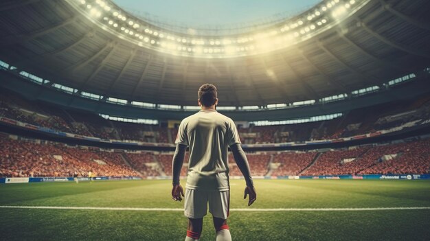 Joueur de football à l’intérieur du stade de football, vue arrière