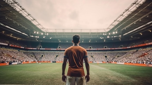 Joueur de football à l’intérieur du stade de football, vue arrière