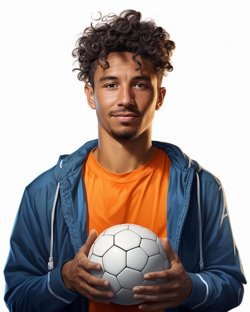 Photo un joueur de football tient la balle isolée sur fond blanc