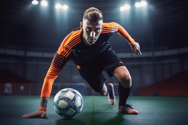 Joueur de futsal de football Sol de futsal de balle Contexte sportif Salle de sport de football en salle Ligue de futsal pour les jeunes Joueurs de football en salle et ballon de football AI générative