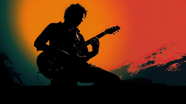 Photo joueur de guitare en silhouette