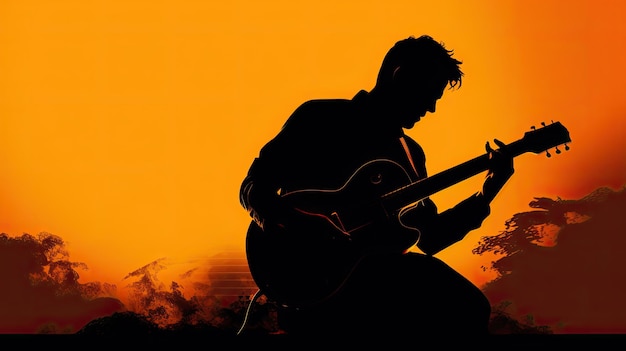 Photo joueur de guitare en silhouette