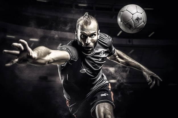 Joueur de handball joueurs en action Ad Sports banner Attack concept with copy space Style publicitaire Generative Ai