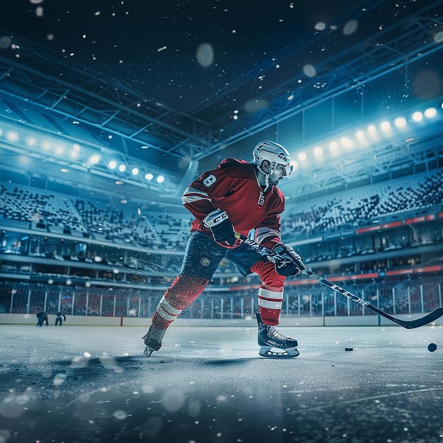 Un joueur de hockey sur glace dans un match au stade
