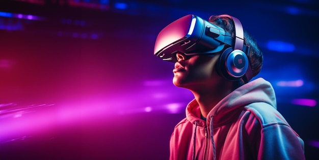 Joueur masculin de réalité virtuelle avec des lunettes VR sur fond clair