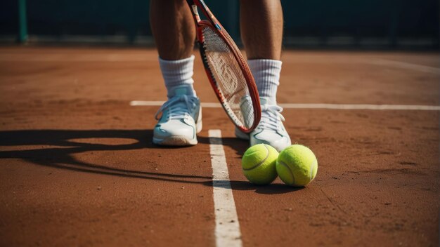 Joueur avec une raquette et des balles de tennis