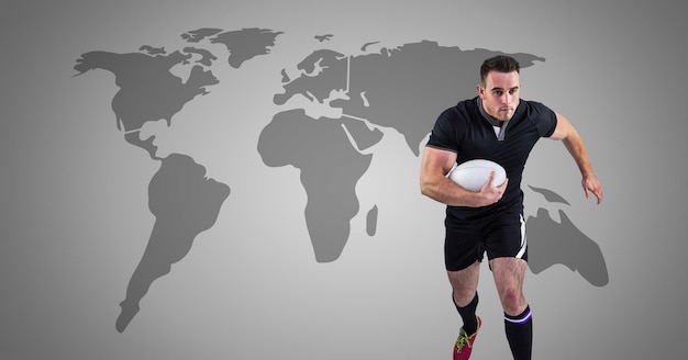 Joueur de rugby avec carte du monde