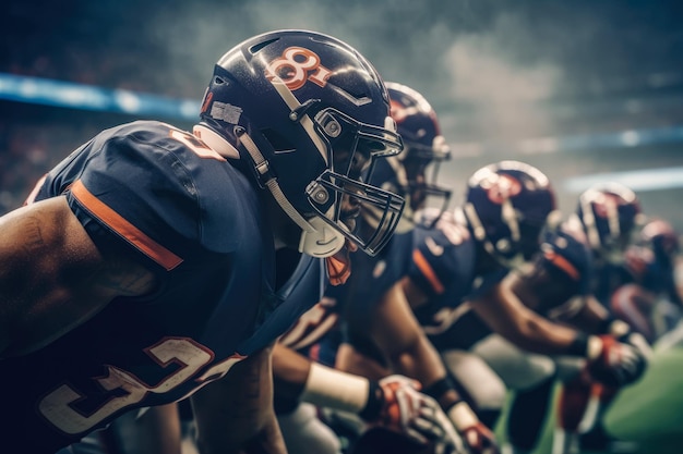 Joueur sportif joueurs de football américain action sur le stade jeu de football américain super bowl dans la grande arène Generative Ai