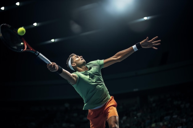 Joueur de tennis servant la balle avec puissance et précision IA générative