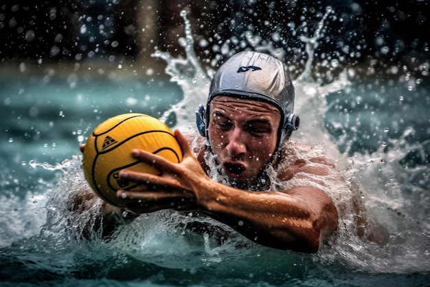 Joueur de water-polo en action dans une piscine Bannière ou affiche Matériel de style publicitaire Generative Ai