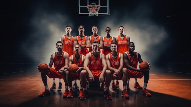 Des joueurs de basket-ball dans un uniforme rouge avec le mot basket-ball sur le dos.