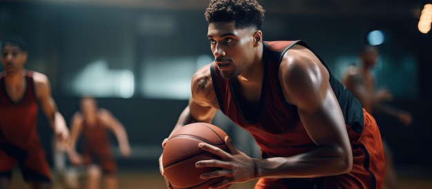 Joueurs De Basket-ball Masculins D'horizons Différents Jouant Et  Travaillant Ensemble Dans Une Salle De Sport Conserver L'unité De  L'activité Sportive Et L'espace Vide Sur Le Thème Du Style De Vie