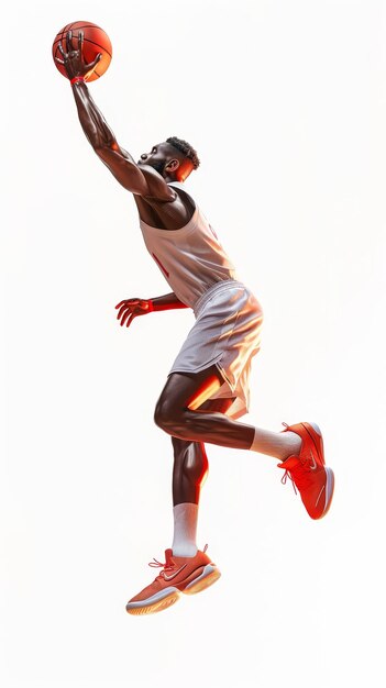 Photo les joueurs de basket-ball en plein air plongent des objets volants isolés dans le style 3d dans le style memphis.