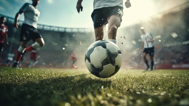 Joueurs chassant le ballon dans un match de football