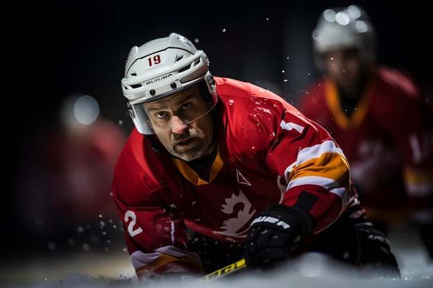 Joueurs de hockey sur glace en action mouvement et action sur la glace ai généré