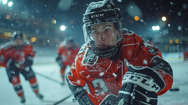 Des joueurs de hockey sur glace dans un match rapide sur une patinoire d'action intense