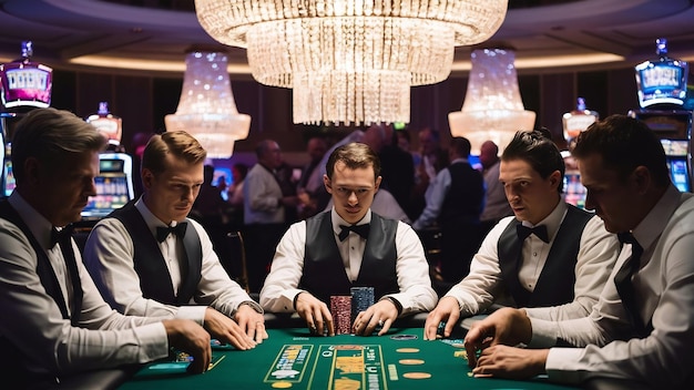 Des joueurs de poker assis autour d'une table dans un casino.