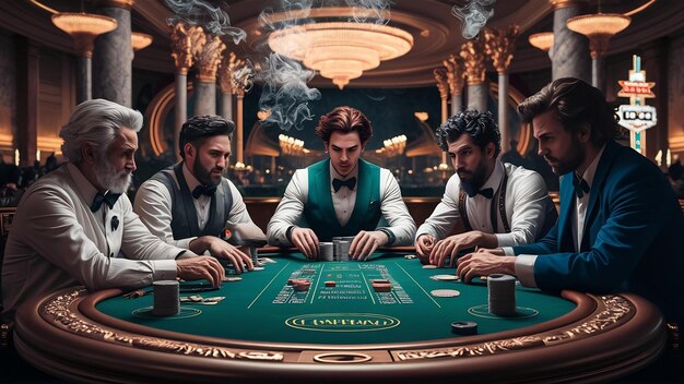 Photo des joueurs de poker assis autour d'une table dans un casino.