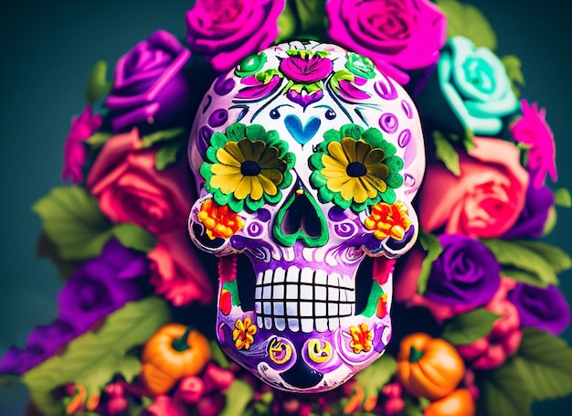 Jour du crâne de style mexicain du concept des morts