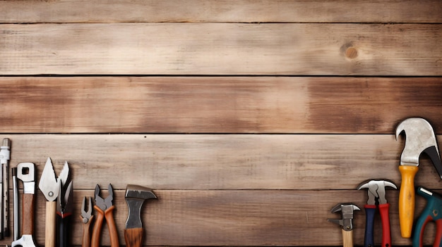 Jour du Travail de nombreux outils pratiques sur fond en bois