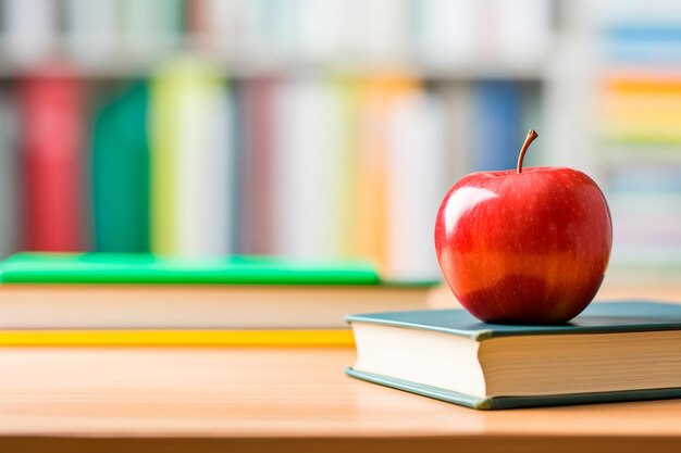 Jour des enseignants Les livres et les pommes, symboles de la connaissance et de la gratitude, ornent la table pour célébrer la journée des éducateurs qui façonnent les esprits et les cœurs.