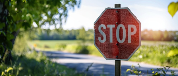 Le jour ensoleillé arrête le panneau métallique rouge dans l'étreinte de la nature