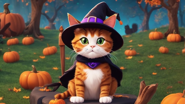 Jour d'Halloween dessin animé sorcière chat mignon