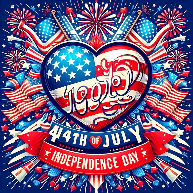 Photo jour de l'indépendance américaine avec des cœurs et des drapeaux