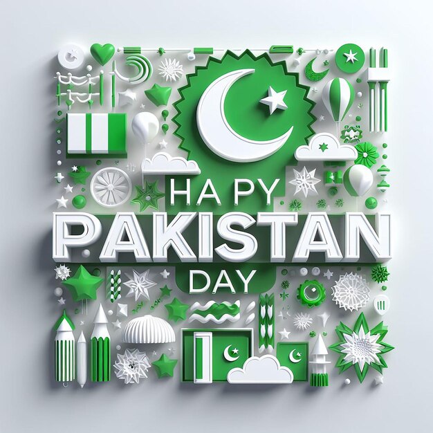 Photo jour de l'indépendance du pakistan style de drapeau d'arrière-plan 3d avec texte ai généré