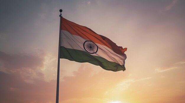 Jour de l'Indépendance Inde drapeau indien agité ciel ai générative