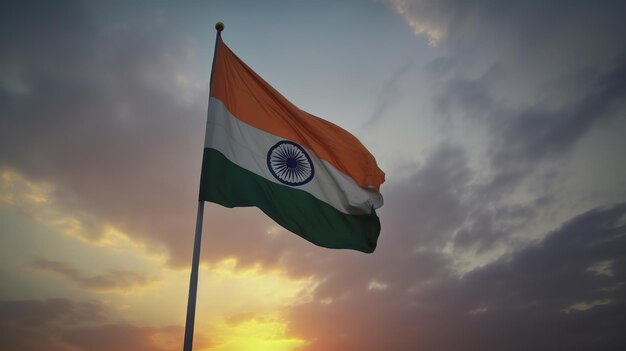 Jour de l'Indépendance Inde drapeau indien agité ciel ai générative