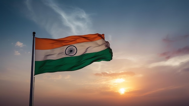 Jour de l'Indépendance Inde drapeau indien agité ciel ai générative