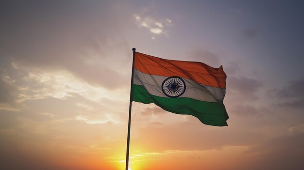 Jour de l'Indépendance Inde drapeau indien agité ciel ai générative