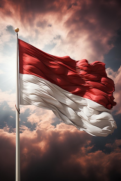 Jour de l'indépendance de l'indonésie beau drapeau indonésien flottant