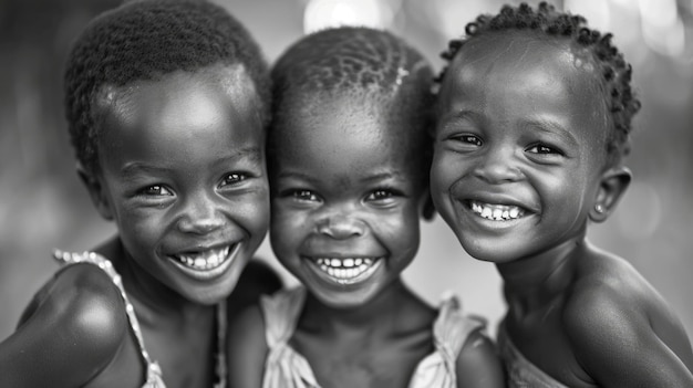 Photo jour international de l'enfant africain portrait de petites filles et garçons africains heureux souriants enfants africains photo noir et blanc
