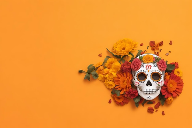 Jour des morts célébration du Dia de los Muertos avec un crâne en arrière-plan