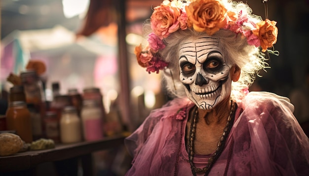 Photo jour des morts célébré avec des fleurs de cempasuchil