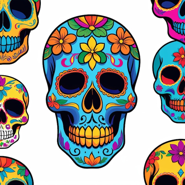 Jour des Morts crâne mexicain décoré isoalted sur fond blanc