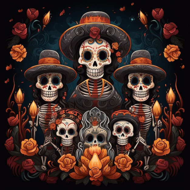 Jour des Morts Da de los Muertos Crâne mexicain Jour des Morts Images de fond Bannière de médias sociaux