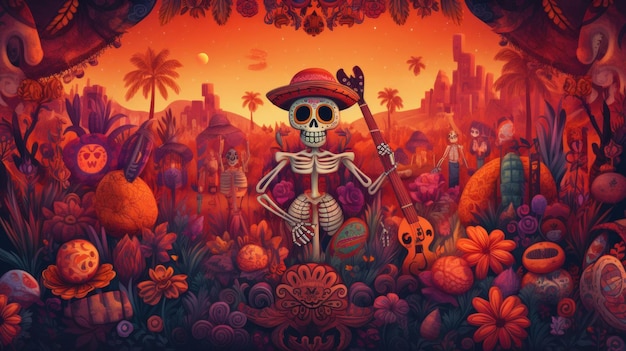 Jour des morts Dia de los muertos Illustration AI GenerativexA