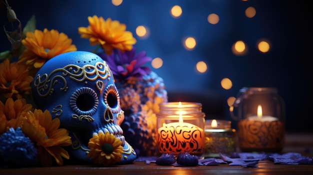 Jour des morts dia de muertos un jour férié honorant les morts les âmes des parents décédés visitent la maison crânes squelettes maquillage d'Halloween vénérant les morts d'une belle créativité