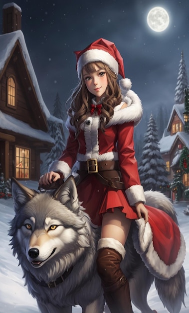 Jour de Noël fille loup neige