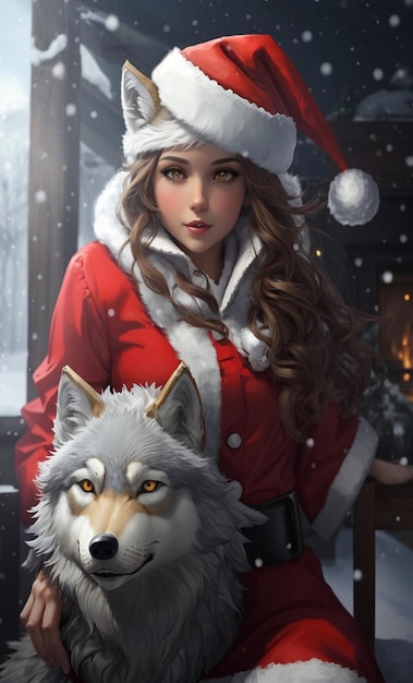 Jour de Noël fille loup neige