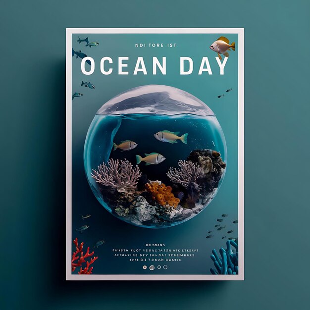 Jour de l'océan avec une miniature de l'oceane avec des poissons et des coraux à l'intérieur de l'Aquarium Store