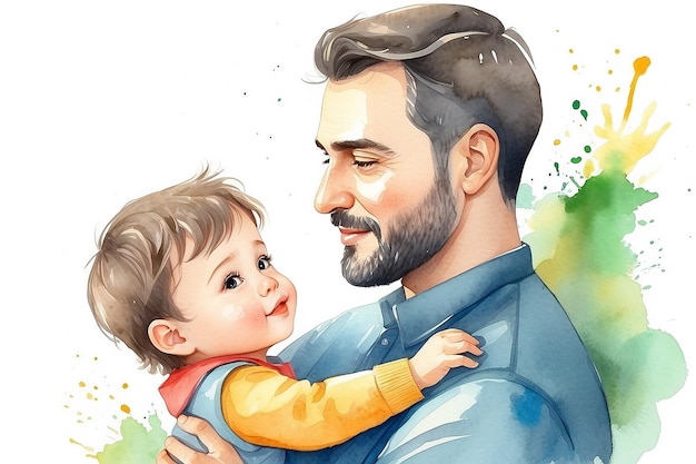 Jour des Pères Père avec enfant aquarelle Illustration AI GenerativexA