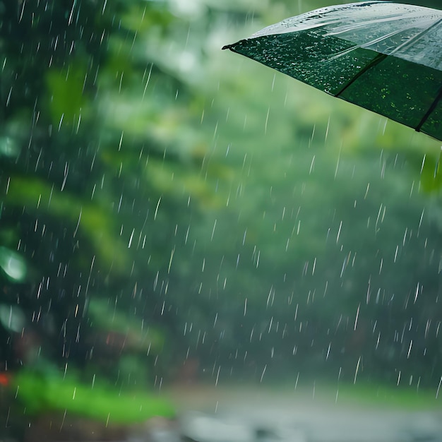 un jour de pluie avec un parapluie vert dans la pluie