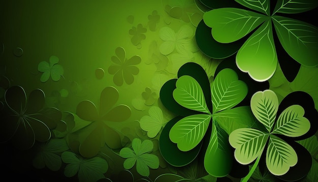 Le jour de la Saint-Patrick, fond vert avec des feuilles de Shamrock